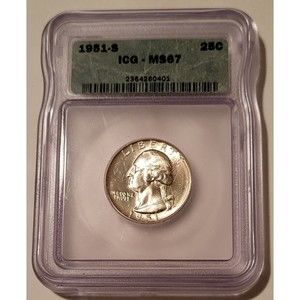 1951 S Washington Quarter MS67 ICG